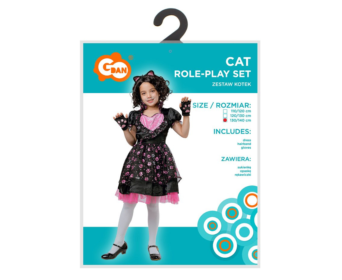 Role play-set for kids Cat (dress, hairband, gloves), size 130/140 cm
