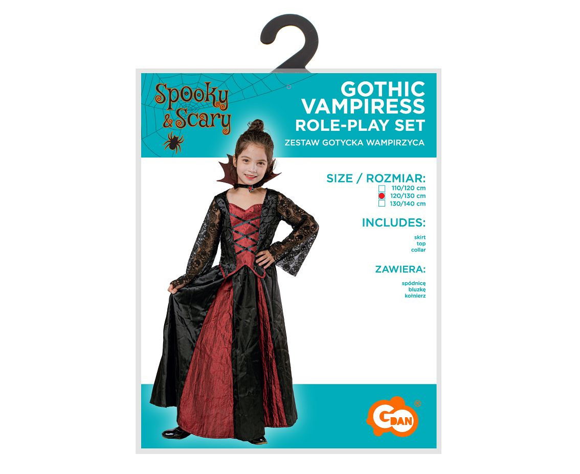 Role play-set for kids Gothic Vampiress (skirt, top, collar), size 120/130 cm