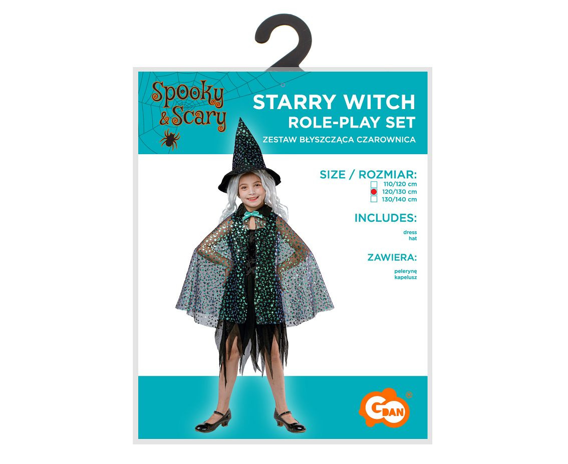 Role play-set for kids Shiny Witch (cape, hat), size 120/130 cm