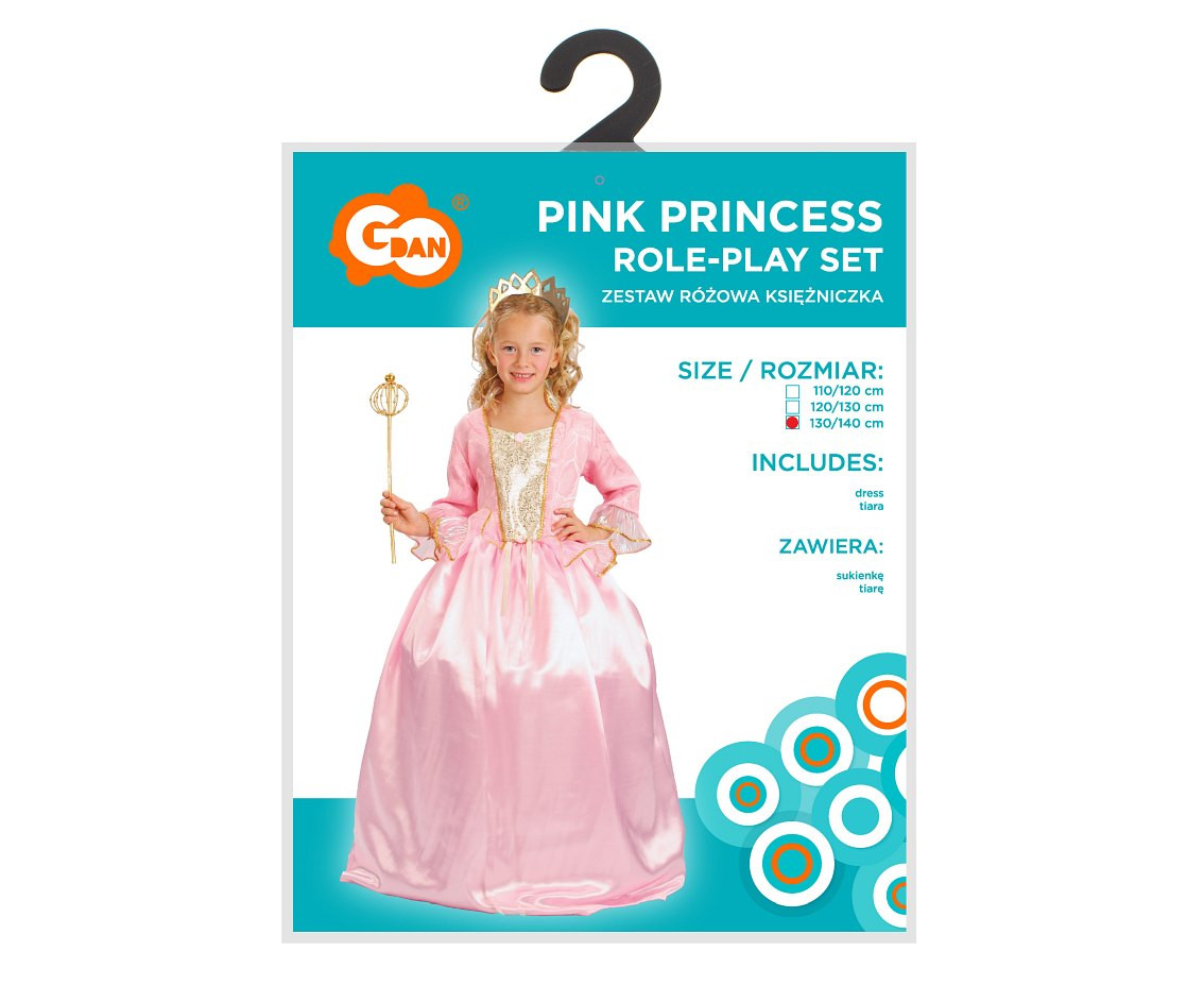 Role play-set for kids Pink Princess (dress, tiara), size 130/140 cm