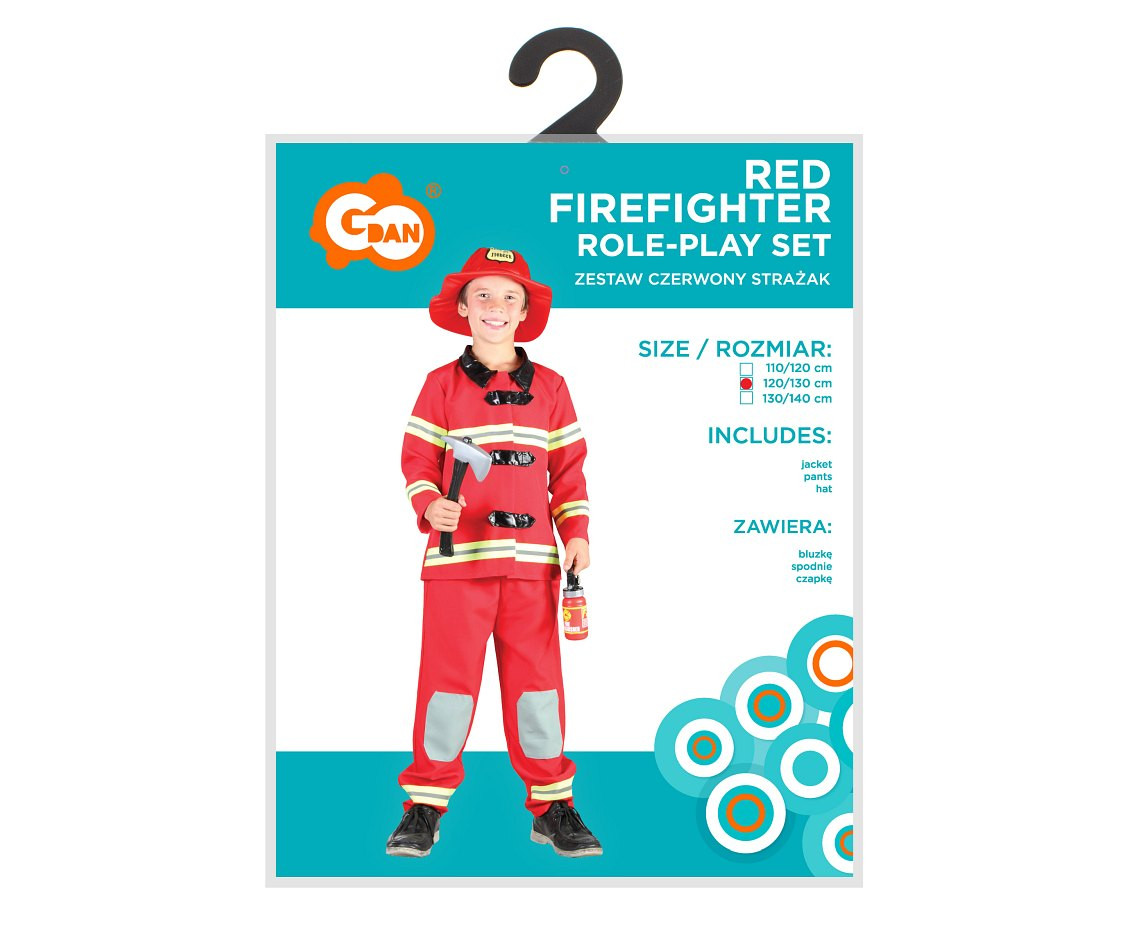 Role play-set for kids Red Firefighter (jacket, pants, hat), size 120/130 cm