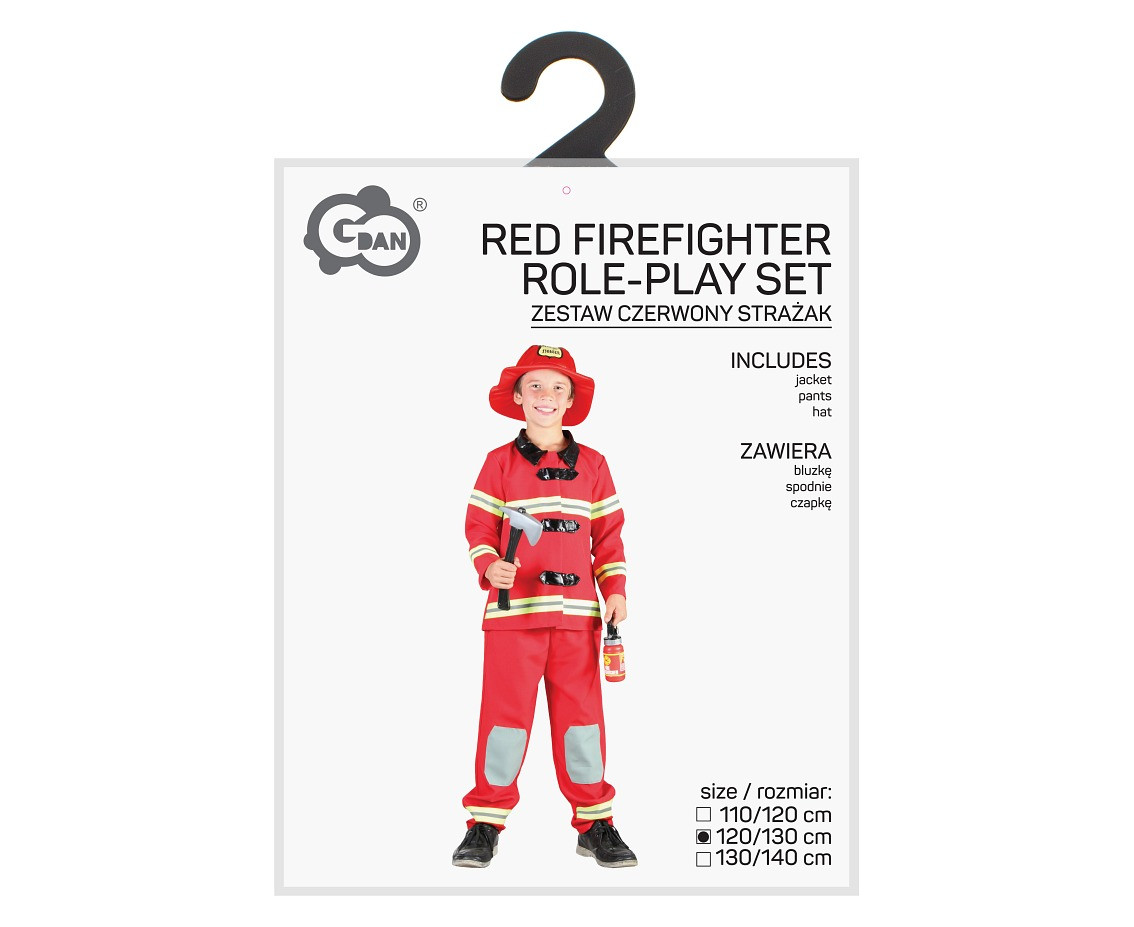 Role play-set for kids Red Firefighter (jacket, pants, hat), size 120/130 cm