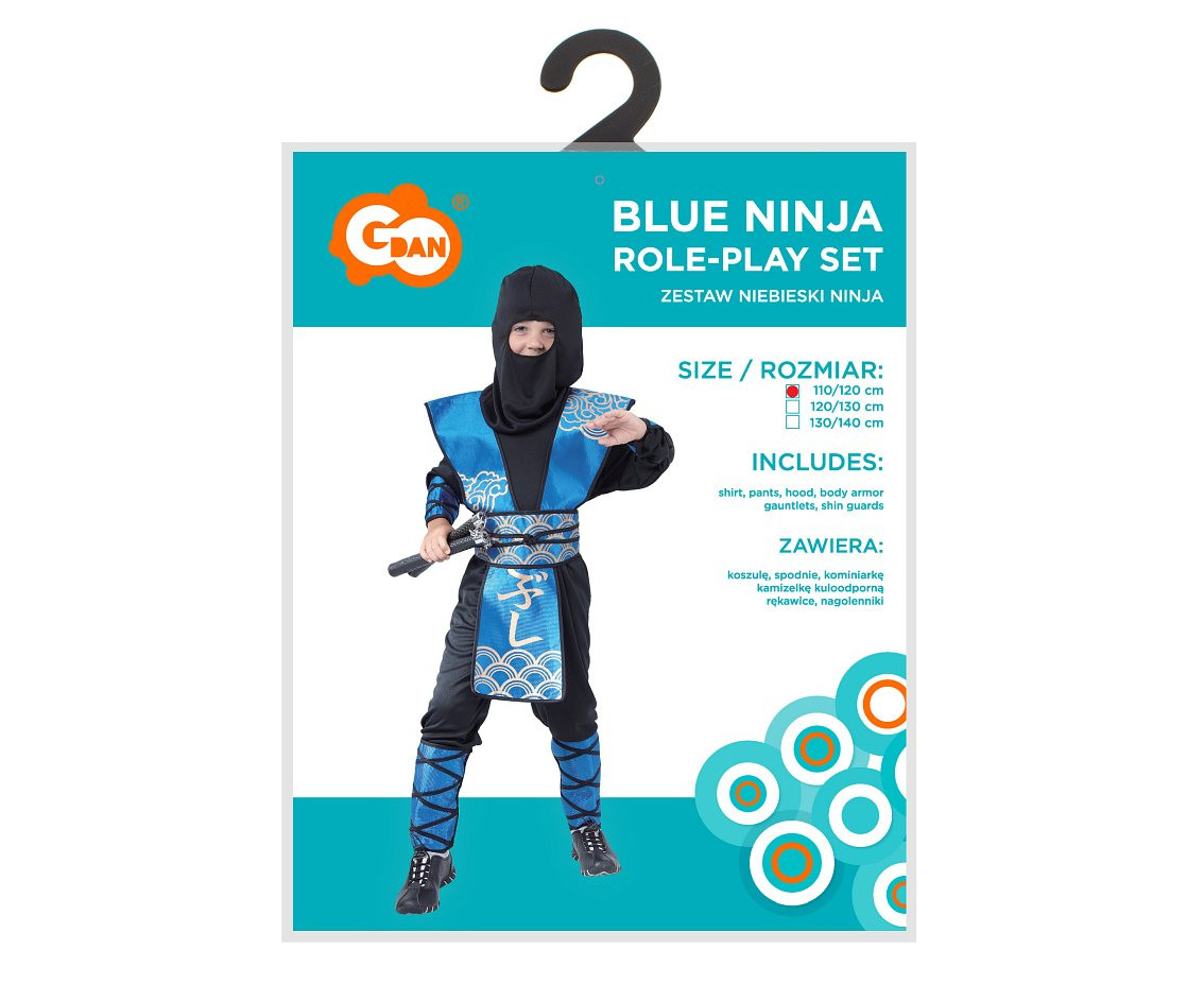 Role play-set for kids Blue Ninja (shirt, pants, hood, body armor, gauntlets, shin guards), size 110/120 cm