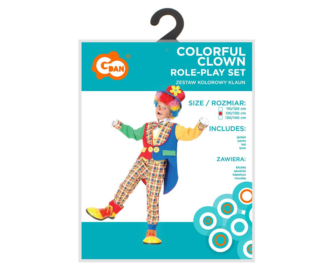 Role play-set for kids Colorful Clown (jacket, pants, hat, bow-tie), size 120/130 cm