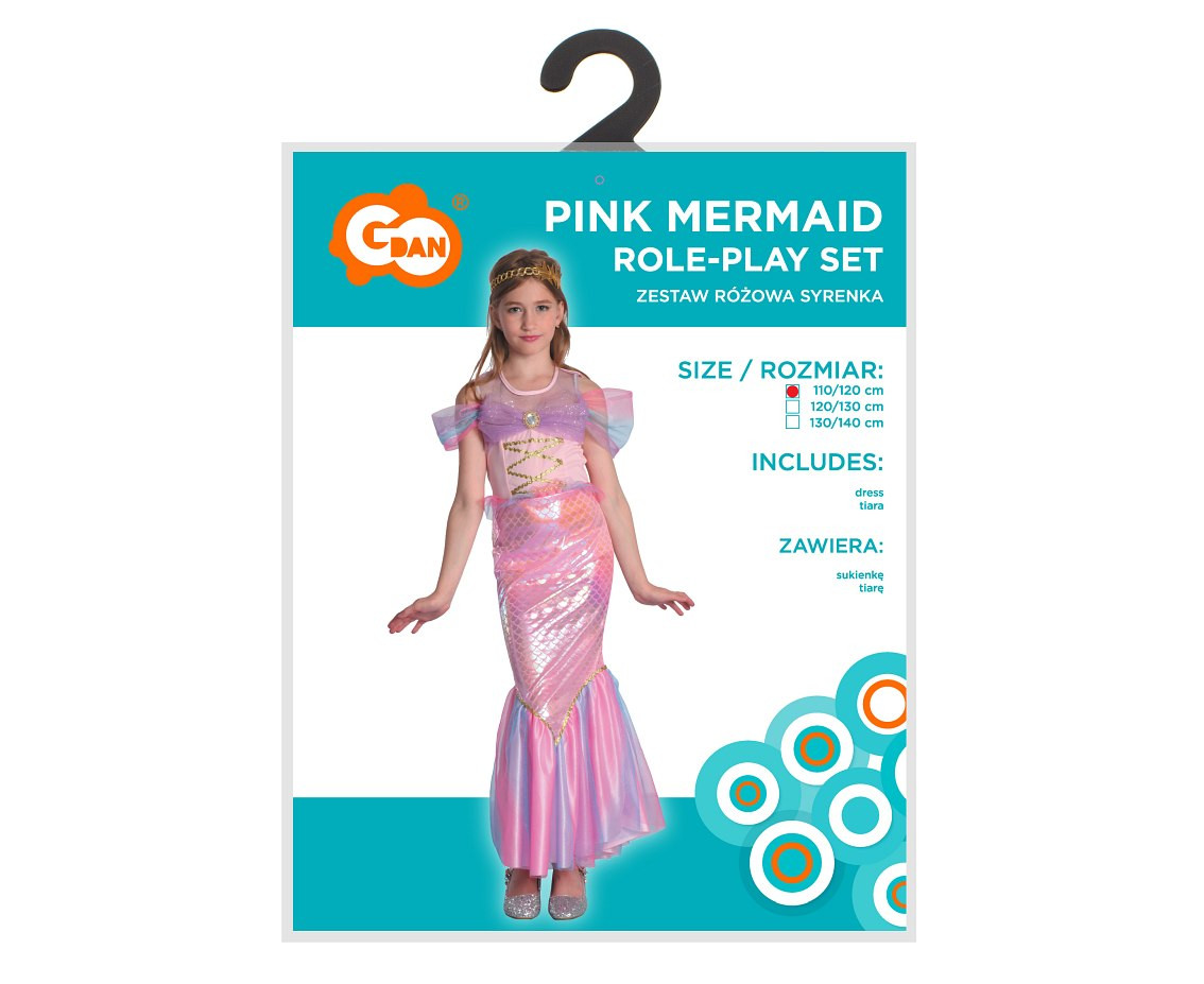 Role play-set for kids Pink Mermaid (dress, tiara), size 110/120 cm