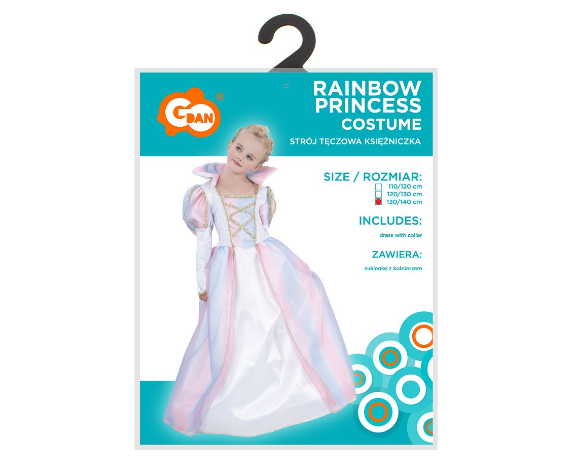 Costume for kids Rainbow Princess (dress with collar), size 130/140 cm