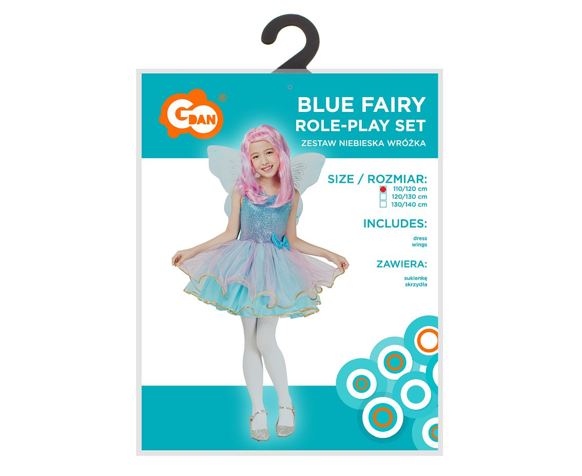 Role play-set for kids Blue Fairy (dress, wings), size 110/120 cm