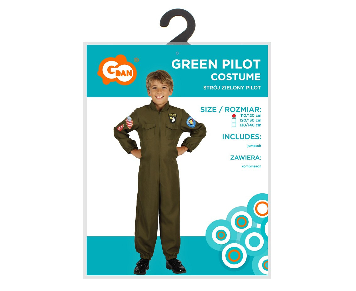 Costume for kids Green Pilot (jumpsuit), size 110/120 cm