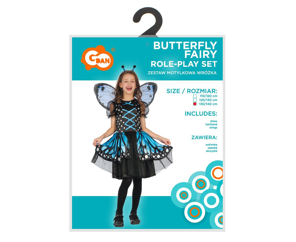 Role play-set for kids Butterfly Fairy (dress, hairband, wings), size 130/140 cm