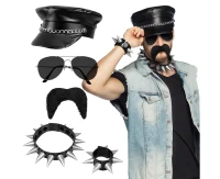 Set Rocker (cap, party glasses, necklace, bracelet and moustache)