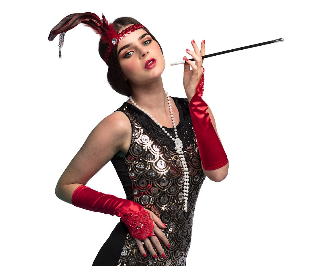 Set Flapper deluxe (headband, necklace, 2 gloves and cigarette holder)
