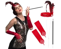 Set Flapper deluxe (headband, necklace, 2 gloves and cigarette holder)
