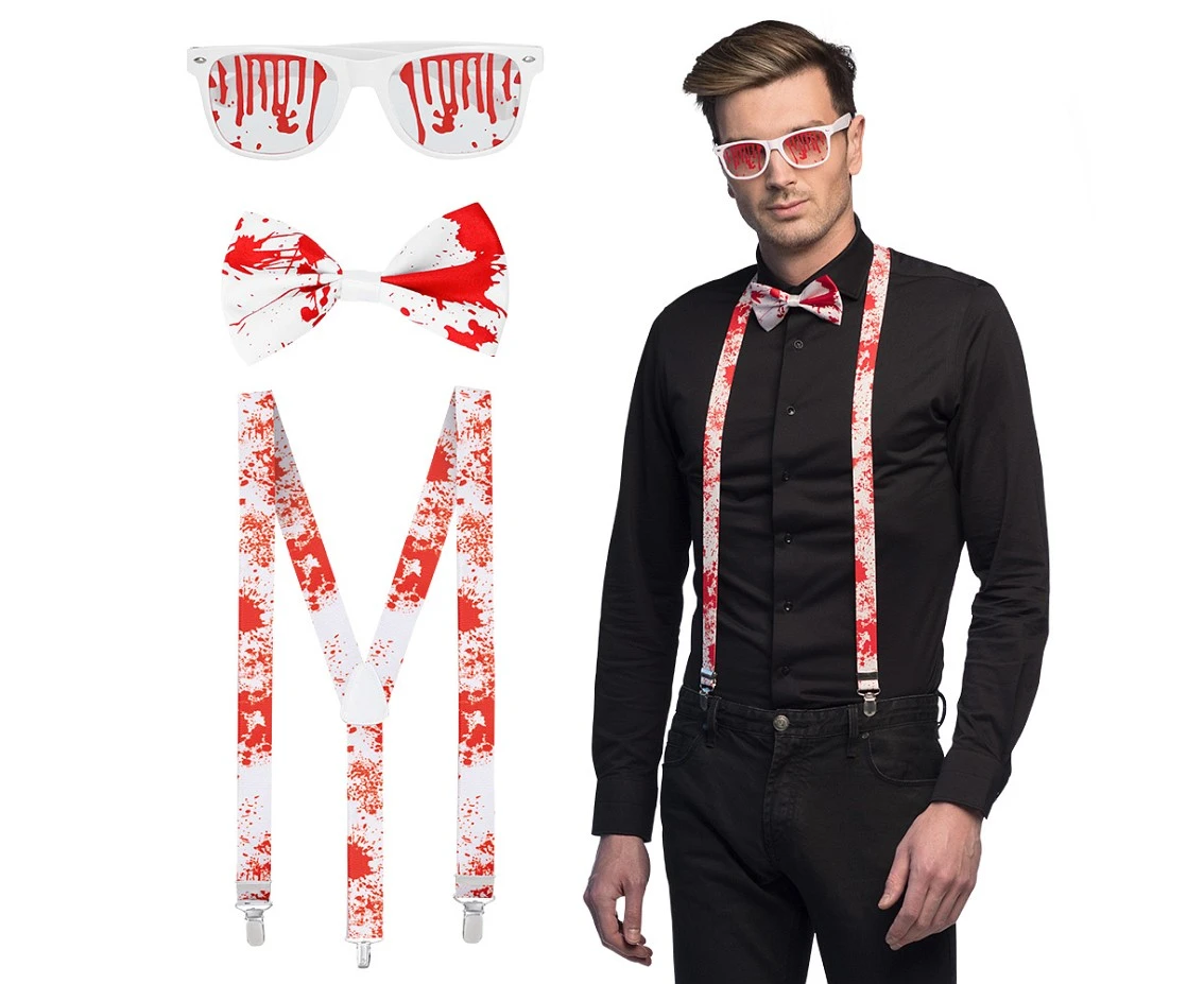 Accessory set Bloody (party glasses, bow tie and suspenders)