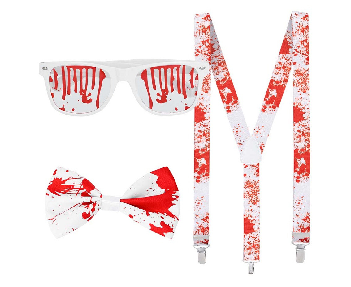Accessory set Bloody (party glasses, bow tie and suspenders)