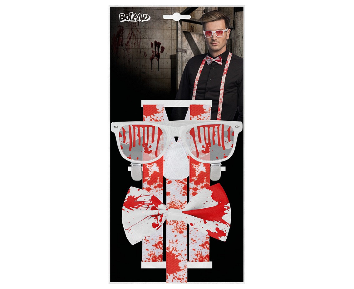 Accessory set Bloody (party glasses, bow tie and suspenders)