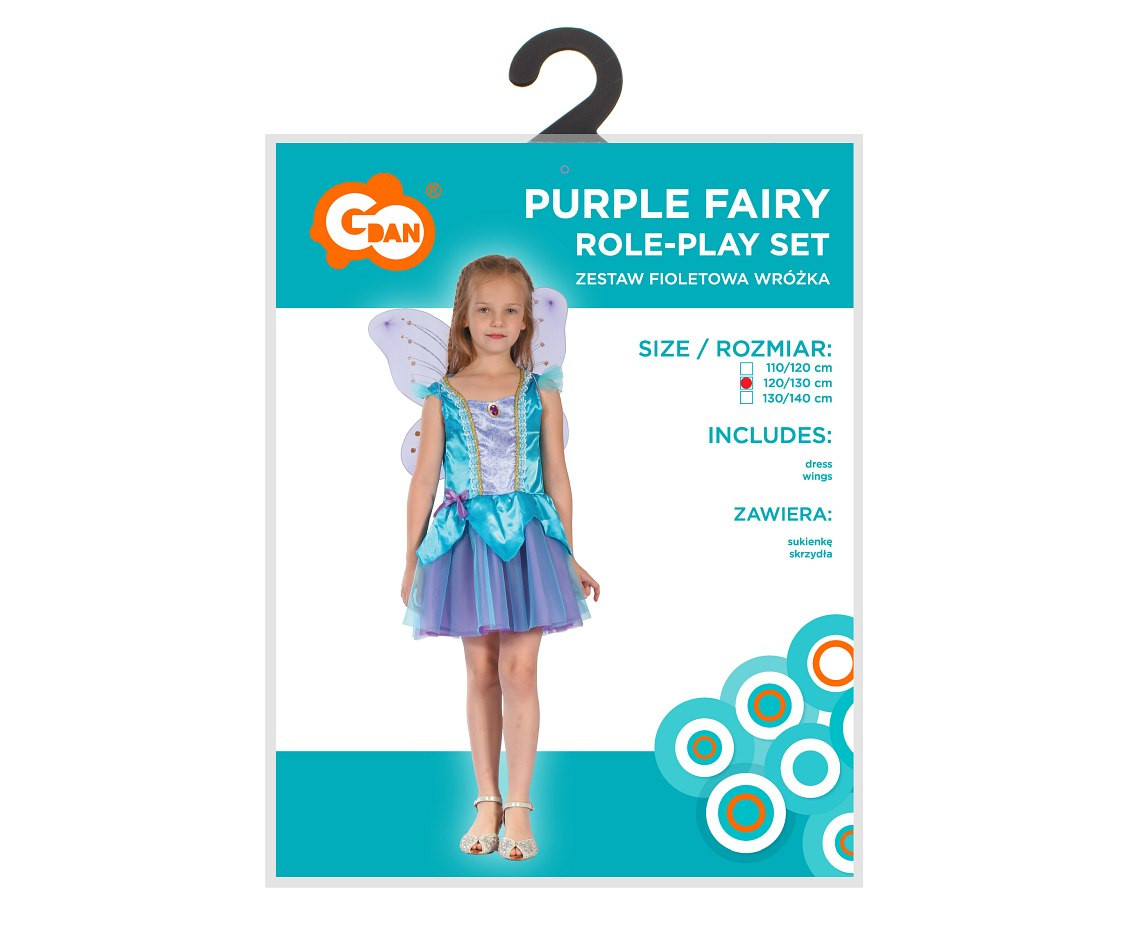 Role play-set for kids Purple Fairy (dress, wings), size 120/130 cm
