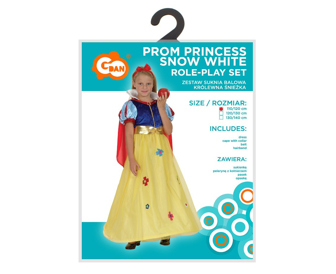 Role play-set for kids Prom Princess Snow White (dress, cape with collar, belt, hairband), size 110/120 cm