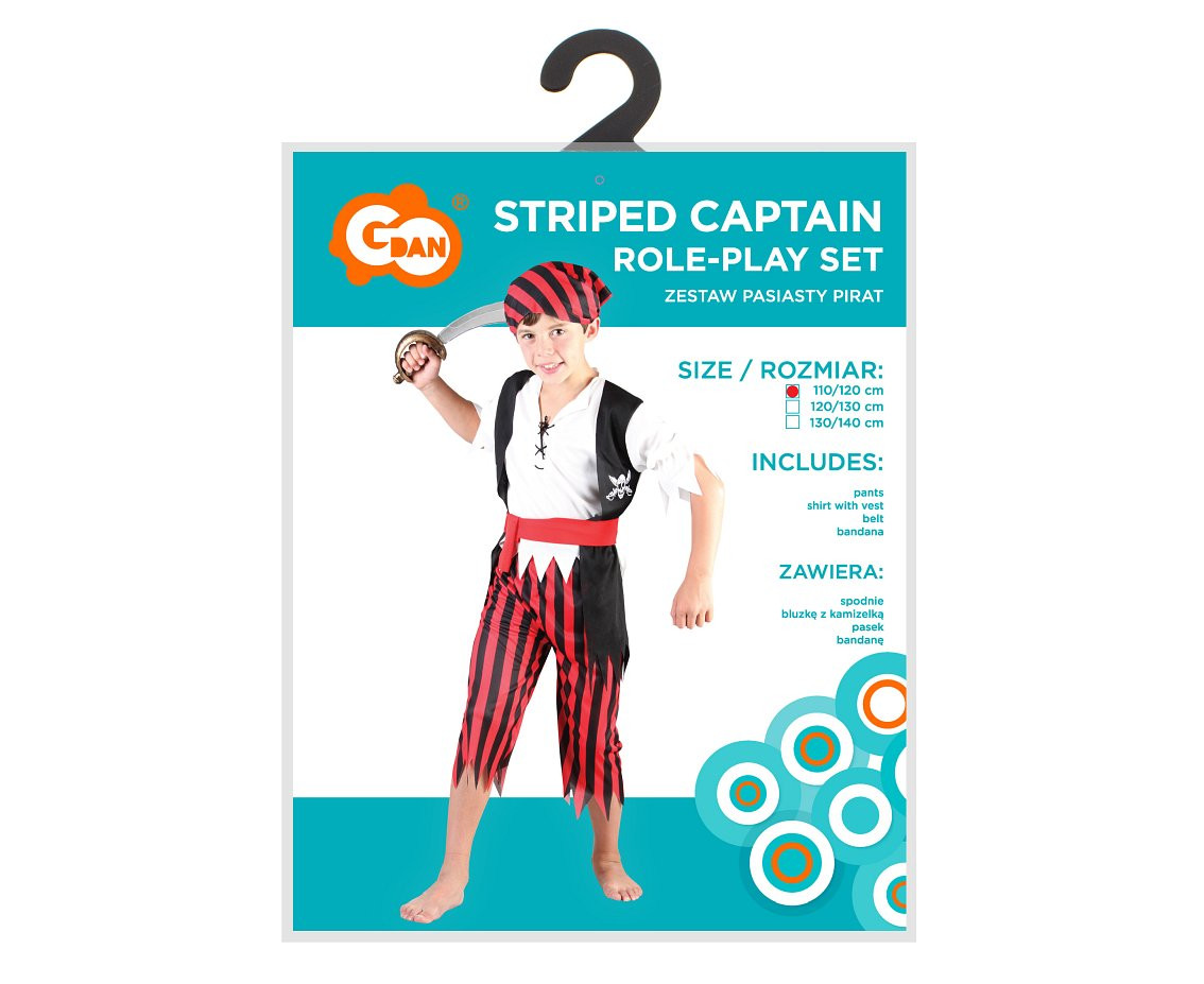 Role play-set for kids Striped Captain (pants, shirt with vest, belt, bandana), size 110/120 cm