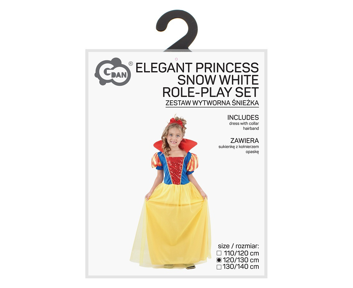 Role play-set for kids Elegant Princess Snow White (dress with collar, hairband), size 120/130 cm