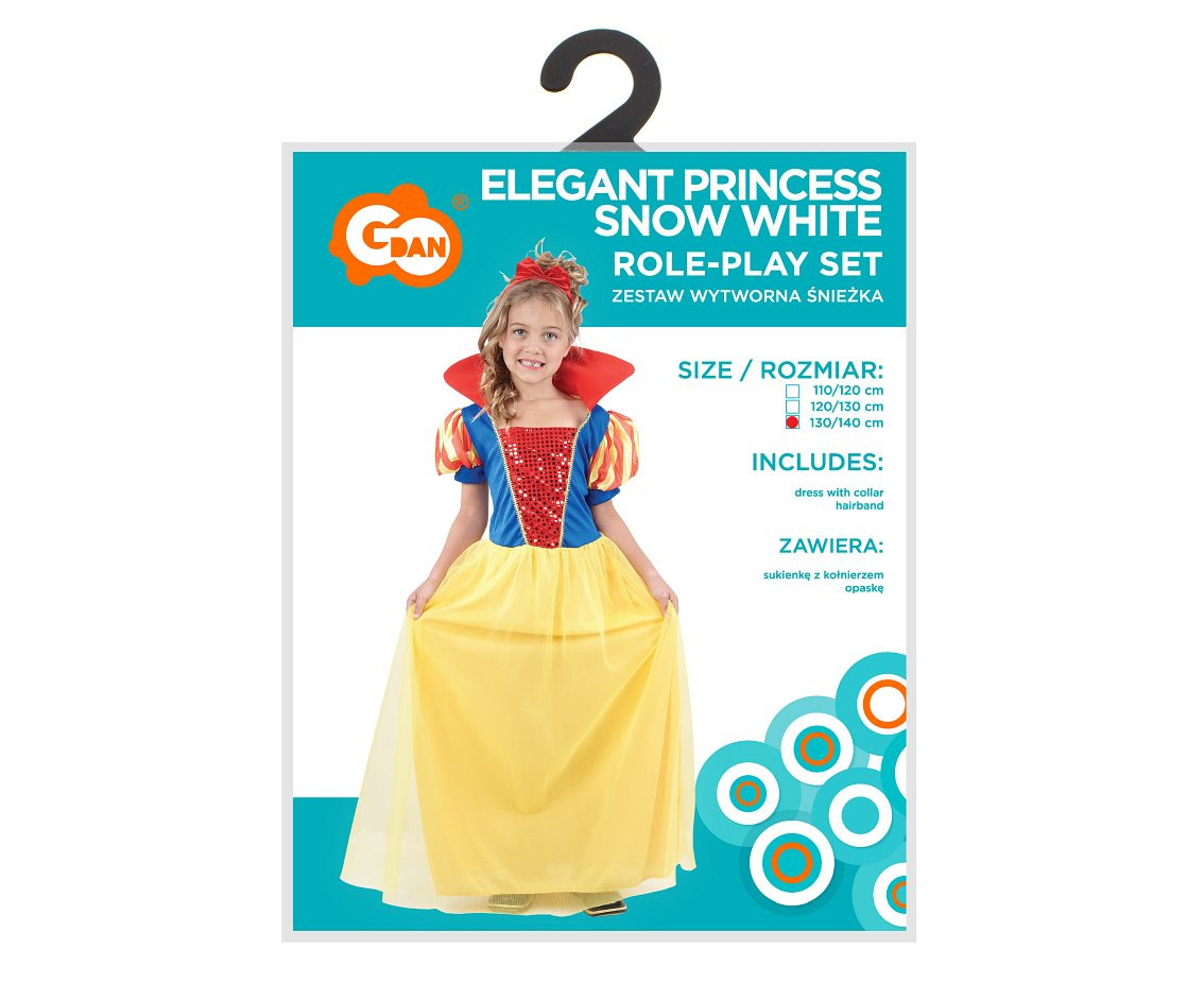 Role play-set for kids Elegant Princess Snow White (dress with collar, hairband), size 130/140 cm