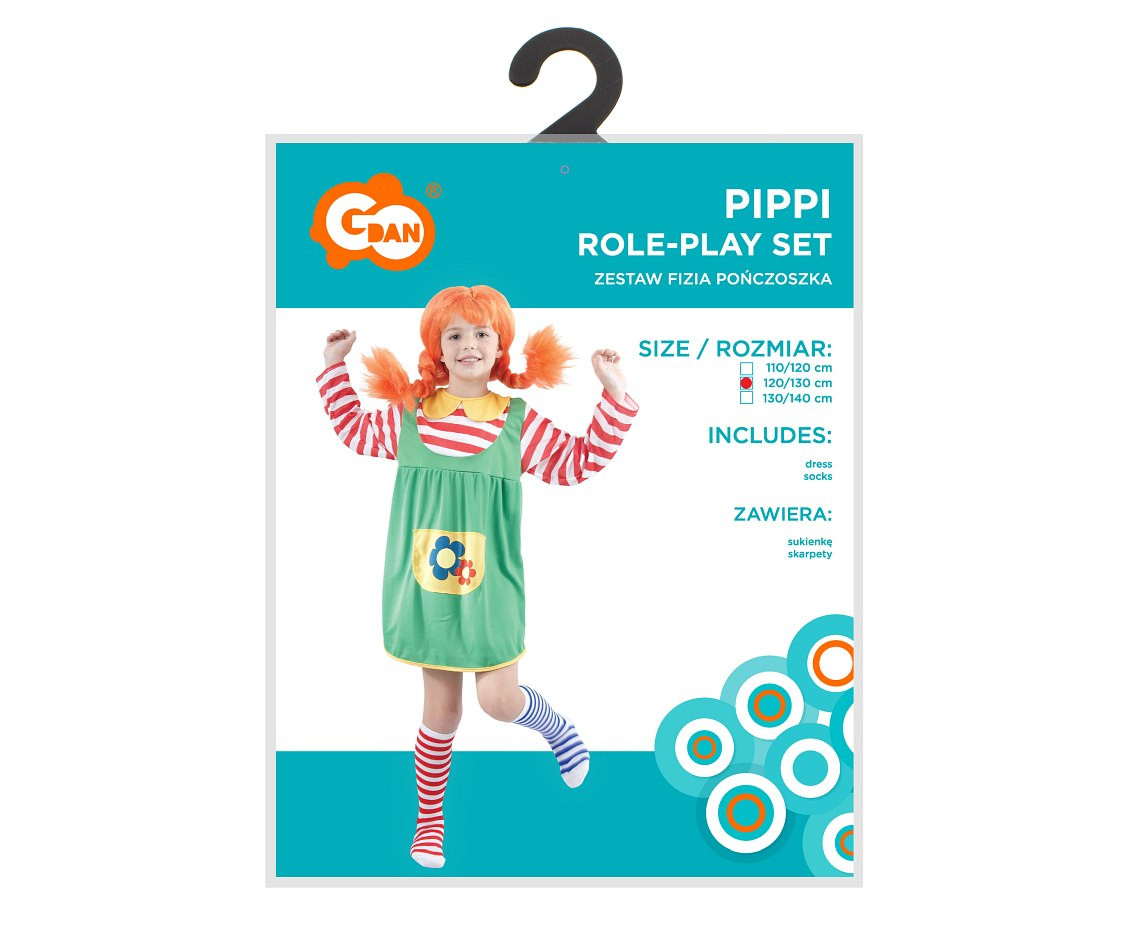 Role play-set for kids Pippi (dress, socks), size 120/130 cm