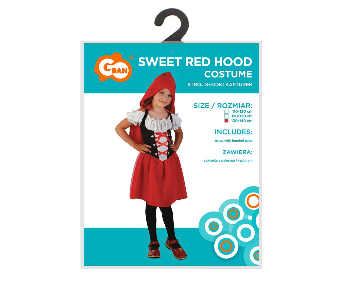 Costume for kids Sweet Red Hood (dress with hooded cape), size 130/140 cm