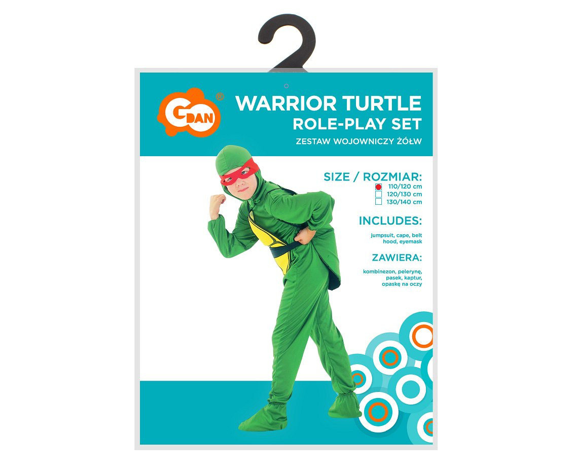 Role play-set for kids Warrior Turtle (jumpsuit, cape, belt, hood, eyemask), size 110/120 cm