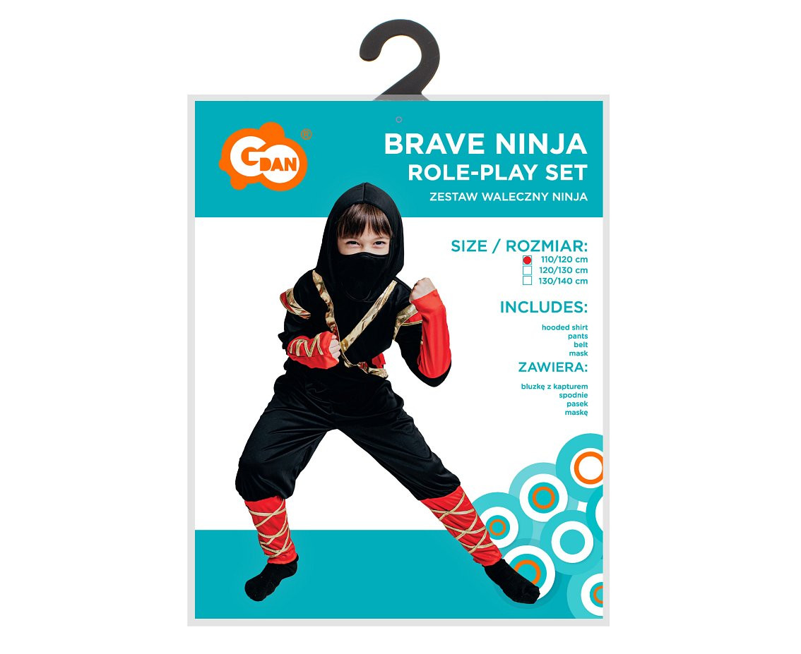 Role play-set for kids Brave Ninja (hooded shirt, pants, belt, mask), size 110/120 cm