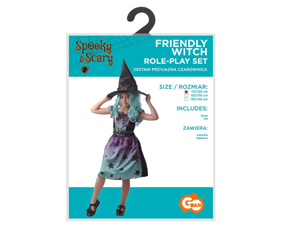 Role play-set for kids Friendly WItch (dress, hat), size 110/120 cm EOL