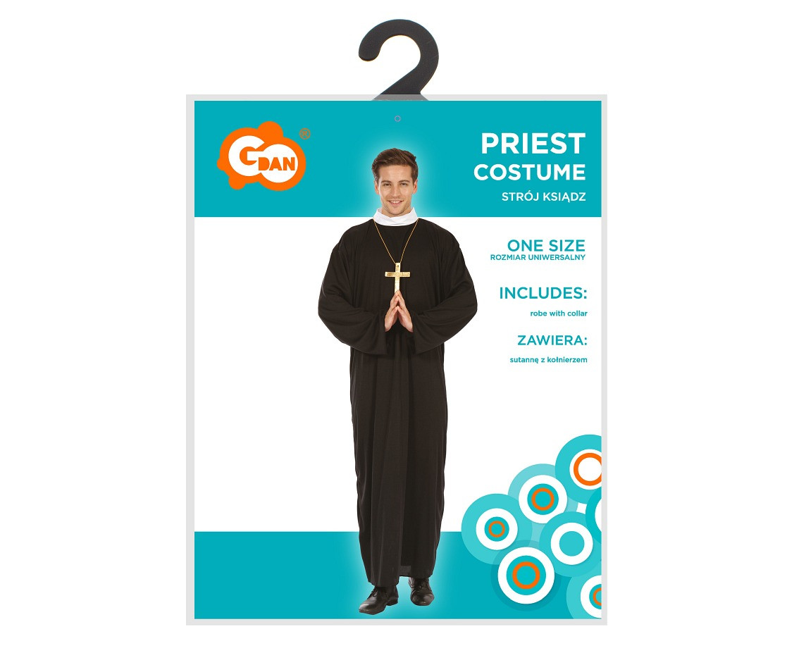 Costume for adult Priest (robe with collar), one size