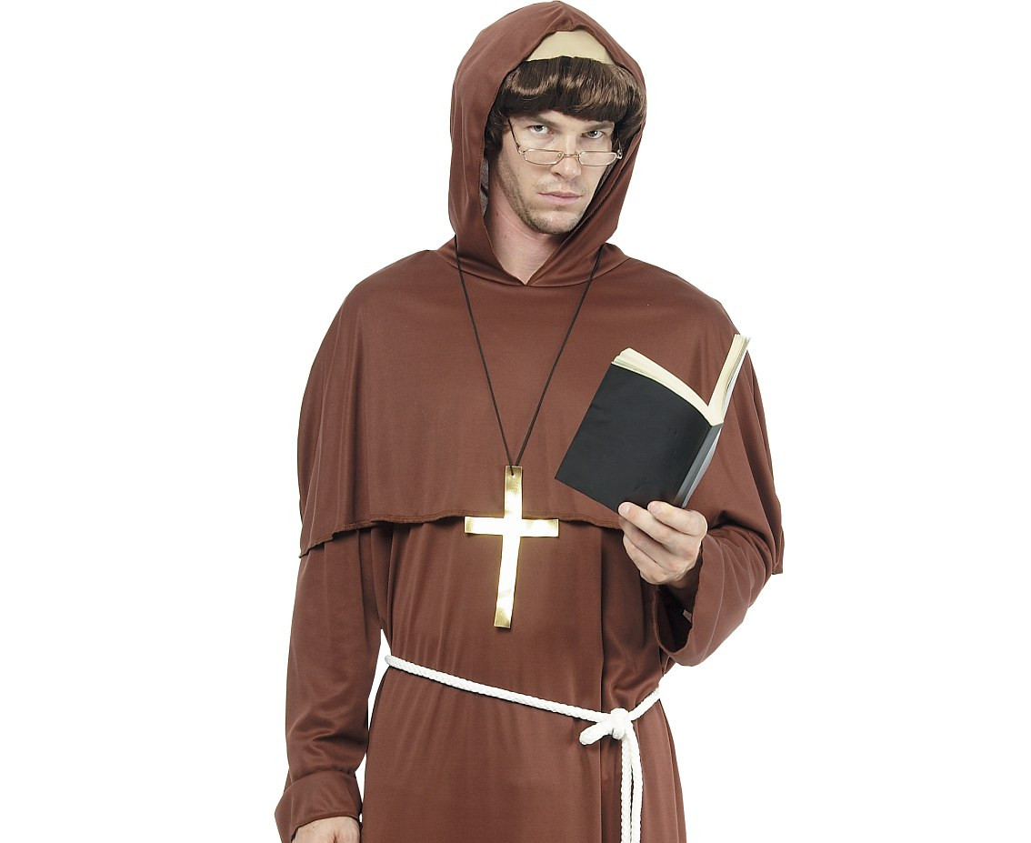 Role play-set for adult Monk (hooded robe, belt, cross), one size