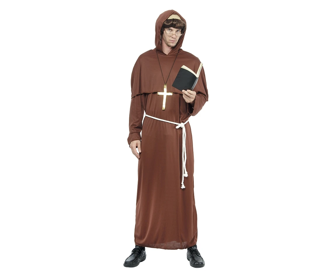 Role play-set for adult Monk (hooded robe, belt, cross), one size