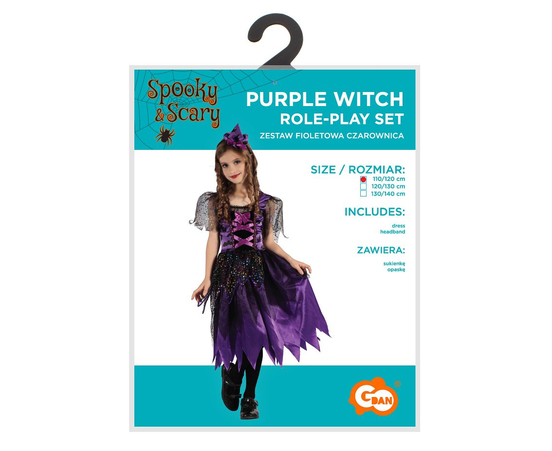Role play-set for child Purple Witch (dress, headband), size 110/120 cm