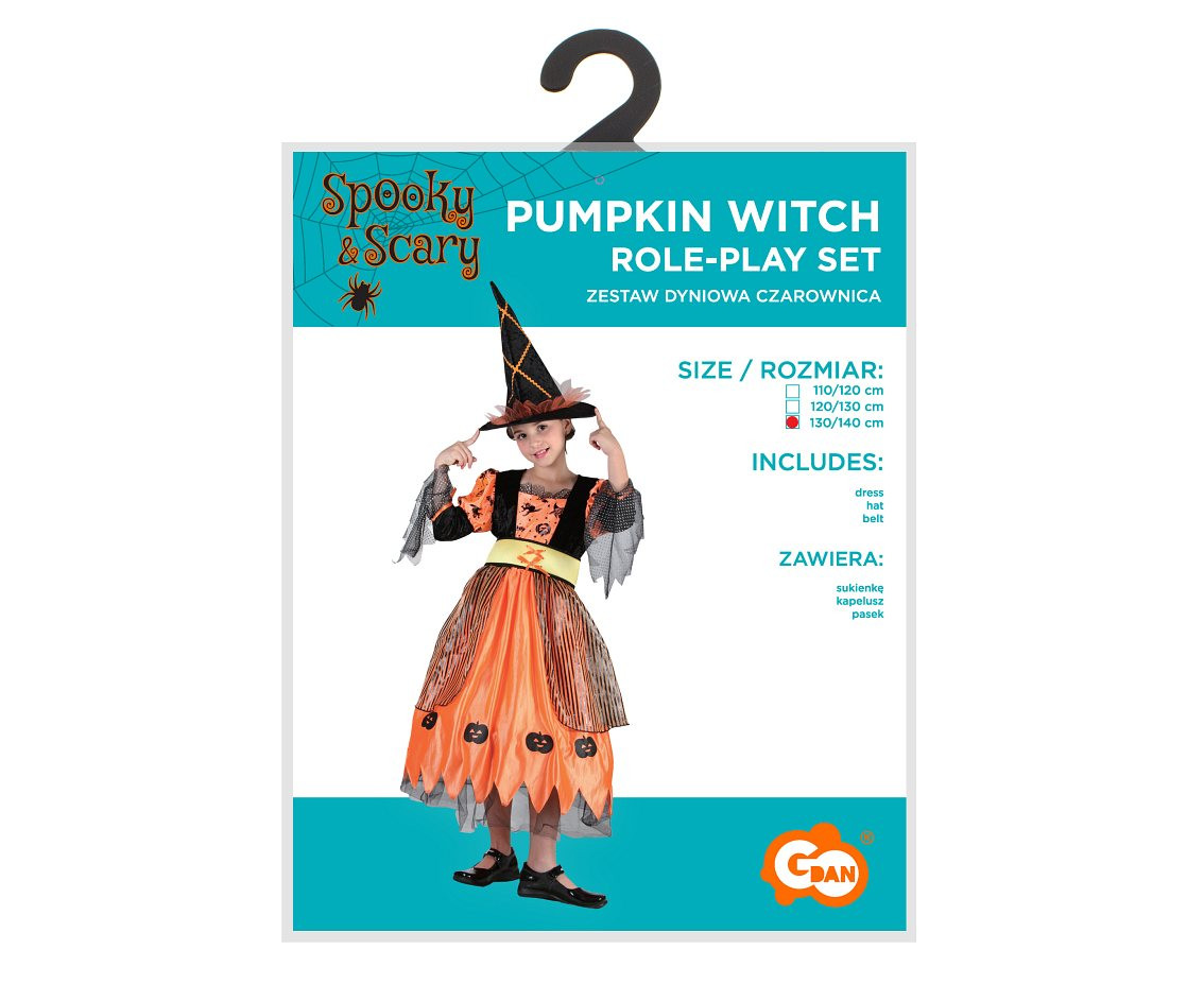Role play-set for child Pumpkin Witch (dress, hat, belt), size 130/140 cm EOL