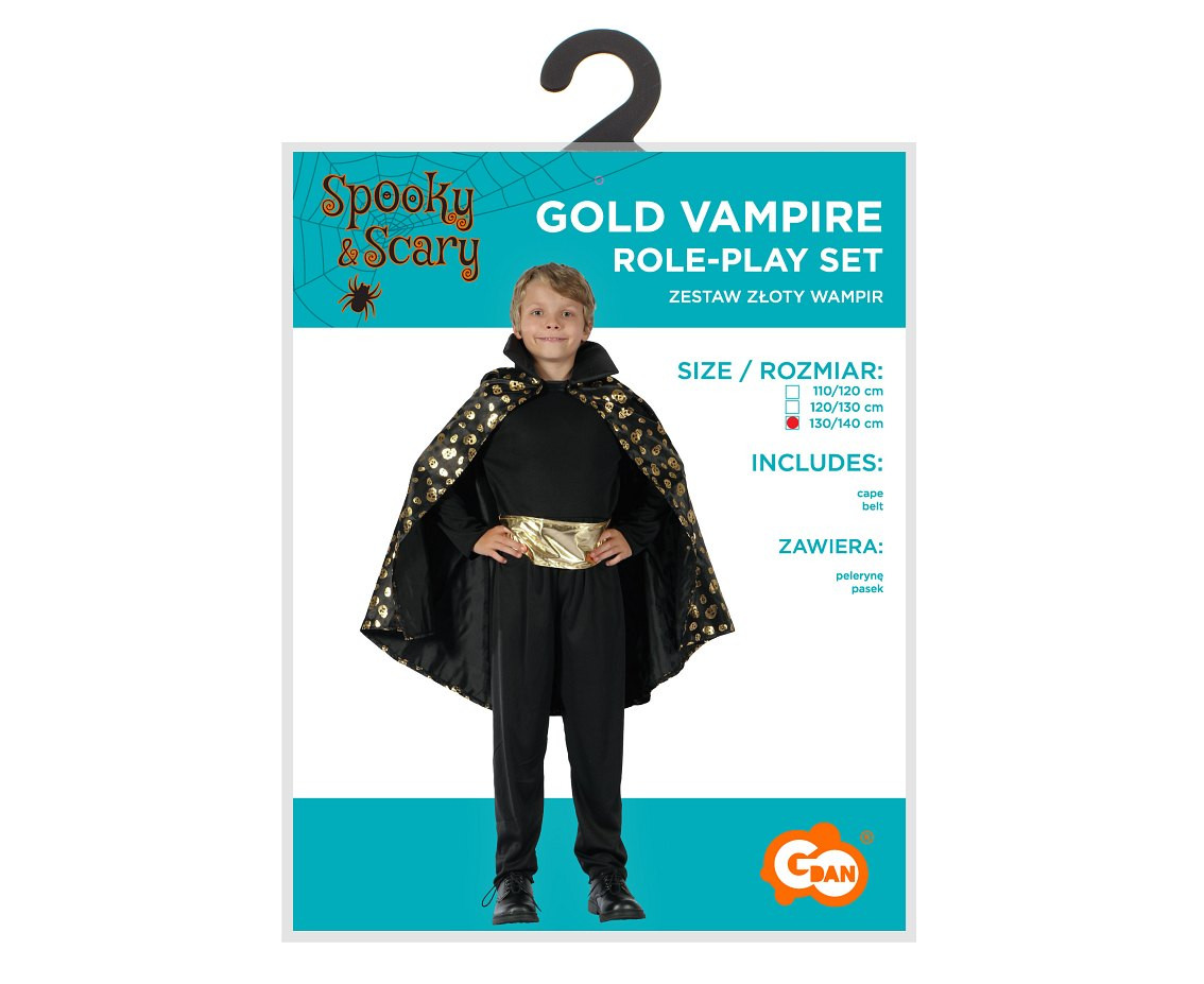 Role play-set for child Gold Vampire (cape, belt), size 130/140 cm