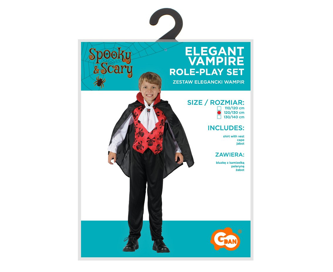 Role play-set for child Elegant Vampire (shirt with vest, cape, jabot), size 120/130 cm