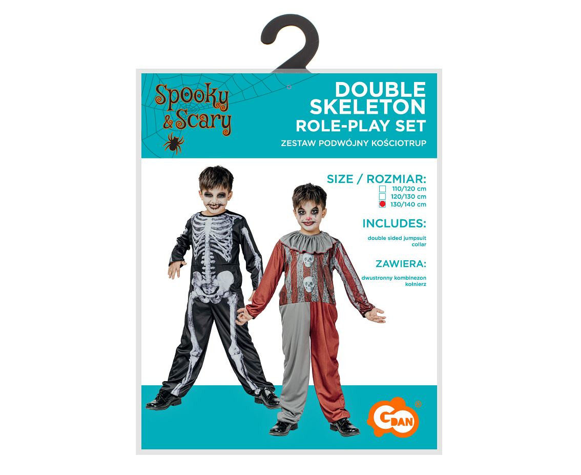 Role play-set for child Double Skeleton (double sided jumpsuit, collar), size 130/140 cm