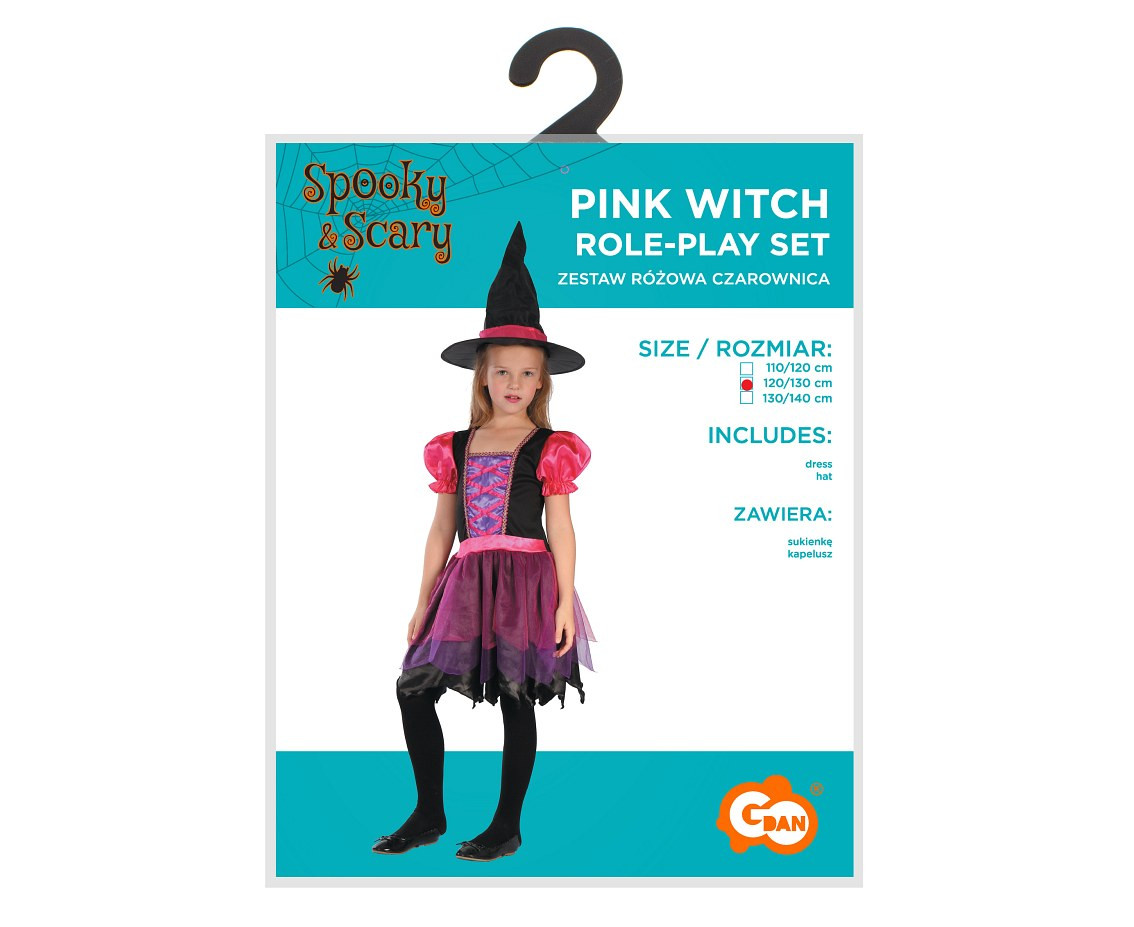Role play-set for child Pink Witch (dress, hat), size 120/130 cm