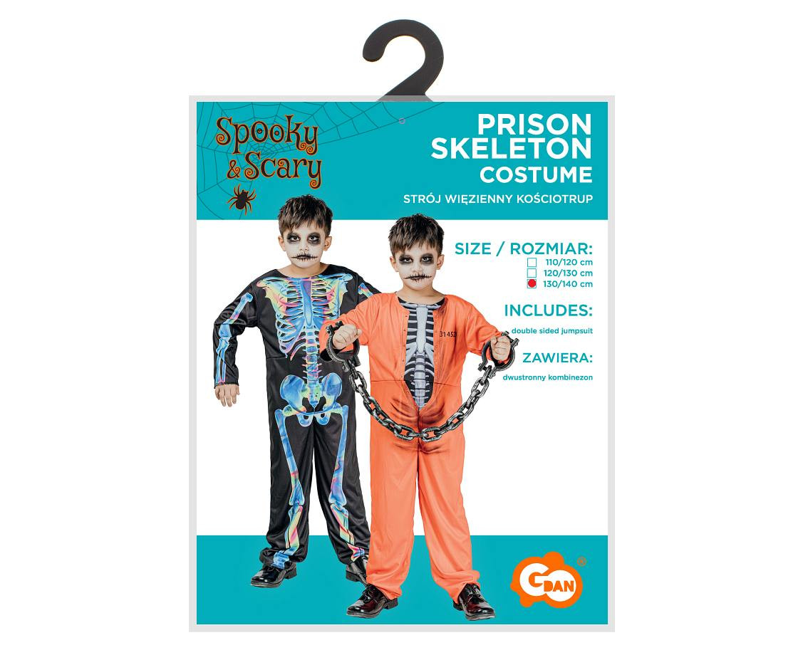 Costume for child Prison Skeleton (double sided jumpsuit), size 130/140 cm