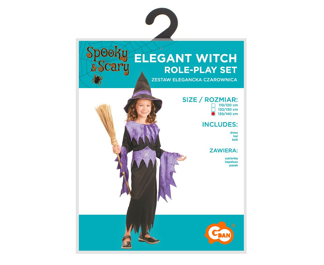 Role play-set for child Elegant Witch (dress, hat, belt), size 130/140 cm