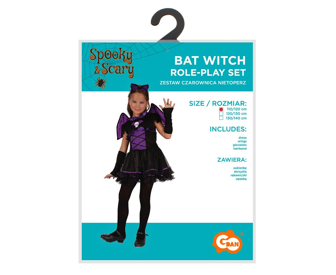 Role play-set for kids Bat Witch (dress, wings, glovelets, hairband), size 110/120 cm
