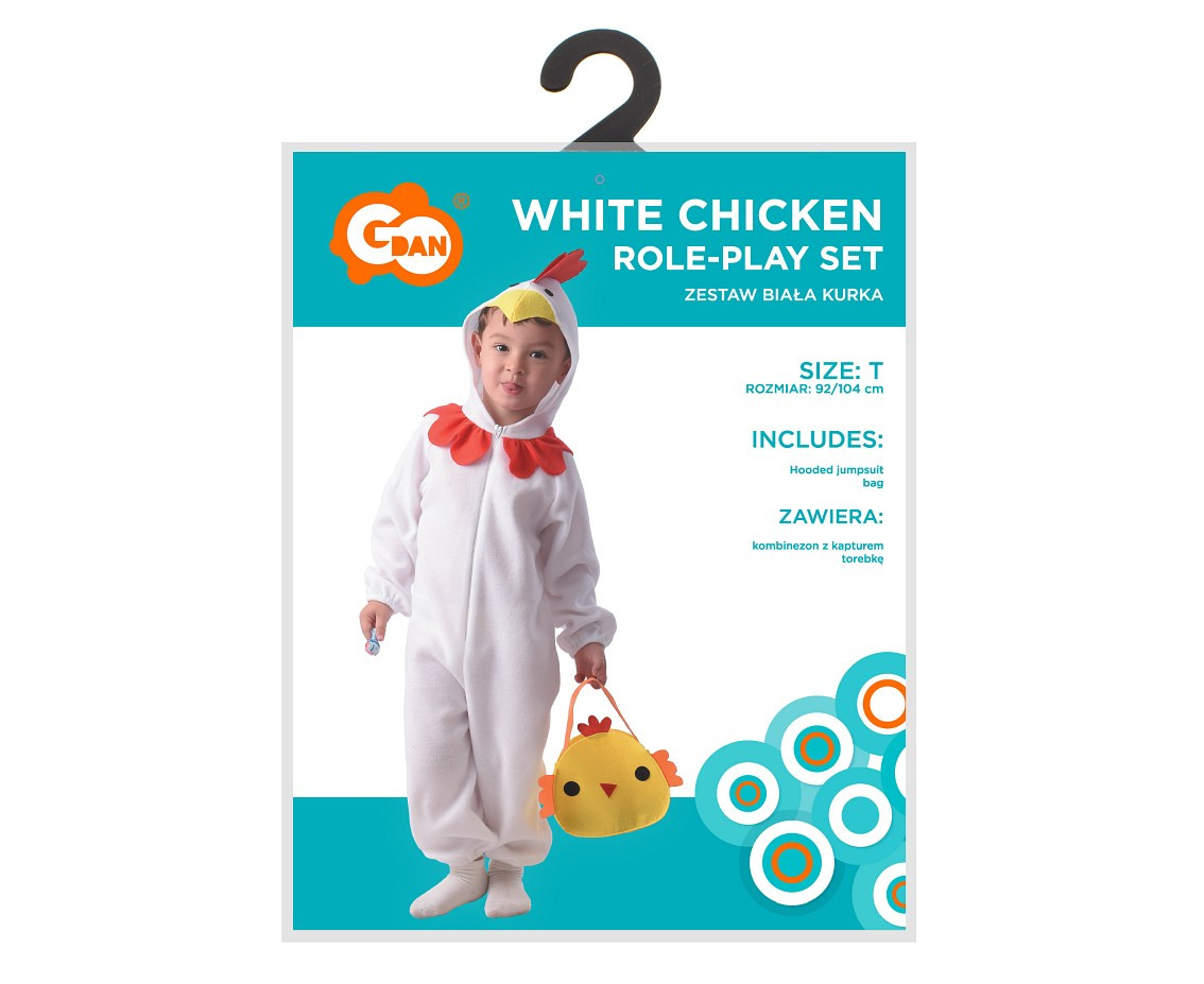 Role play-set for child White Chicken (Hooded jumpsuit, bag), size 92/104 cm