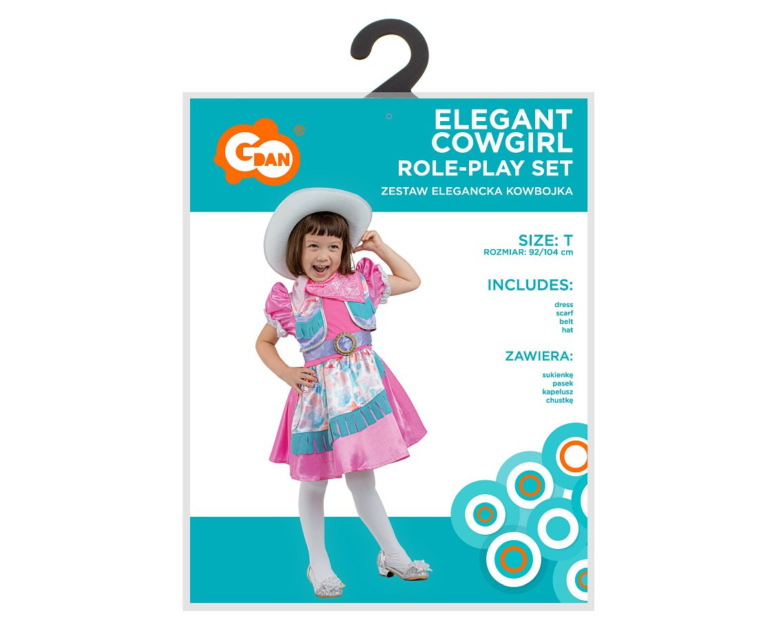 Role play-set for kids Elegant Cowgirl (dress, scarf, belt, hat), size 92/104 cm
