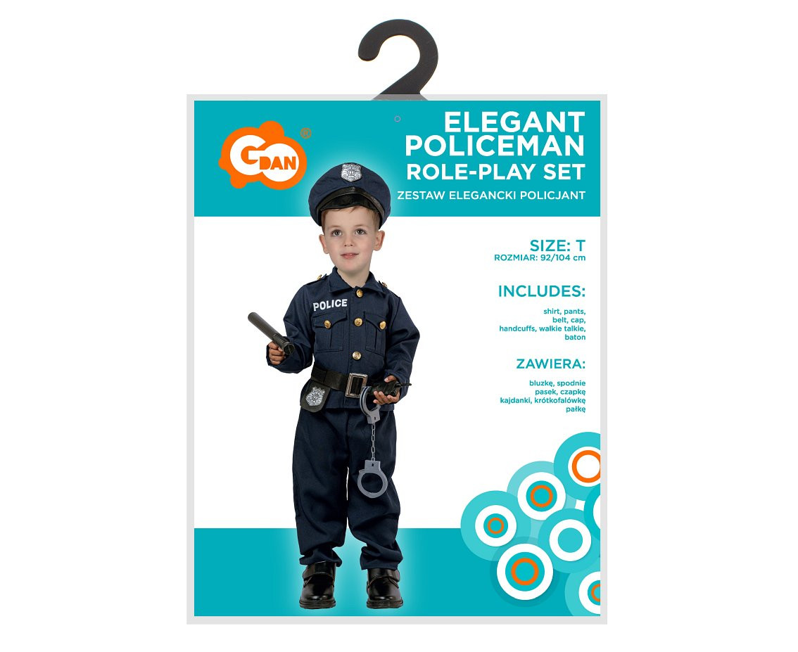 Role play set for kids Elegant Policeman (shirt, pants, belt, cap, handcuffs, walkie talkie, baton), size 92/104