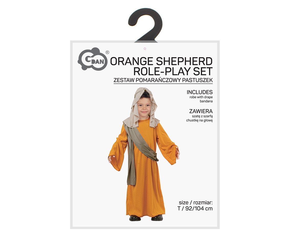 Role play-set for child Orange Shepherd (robe with drape, bandana), size 92/104 cm