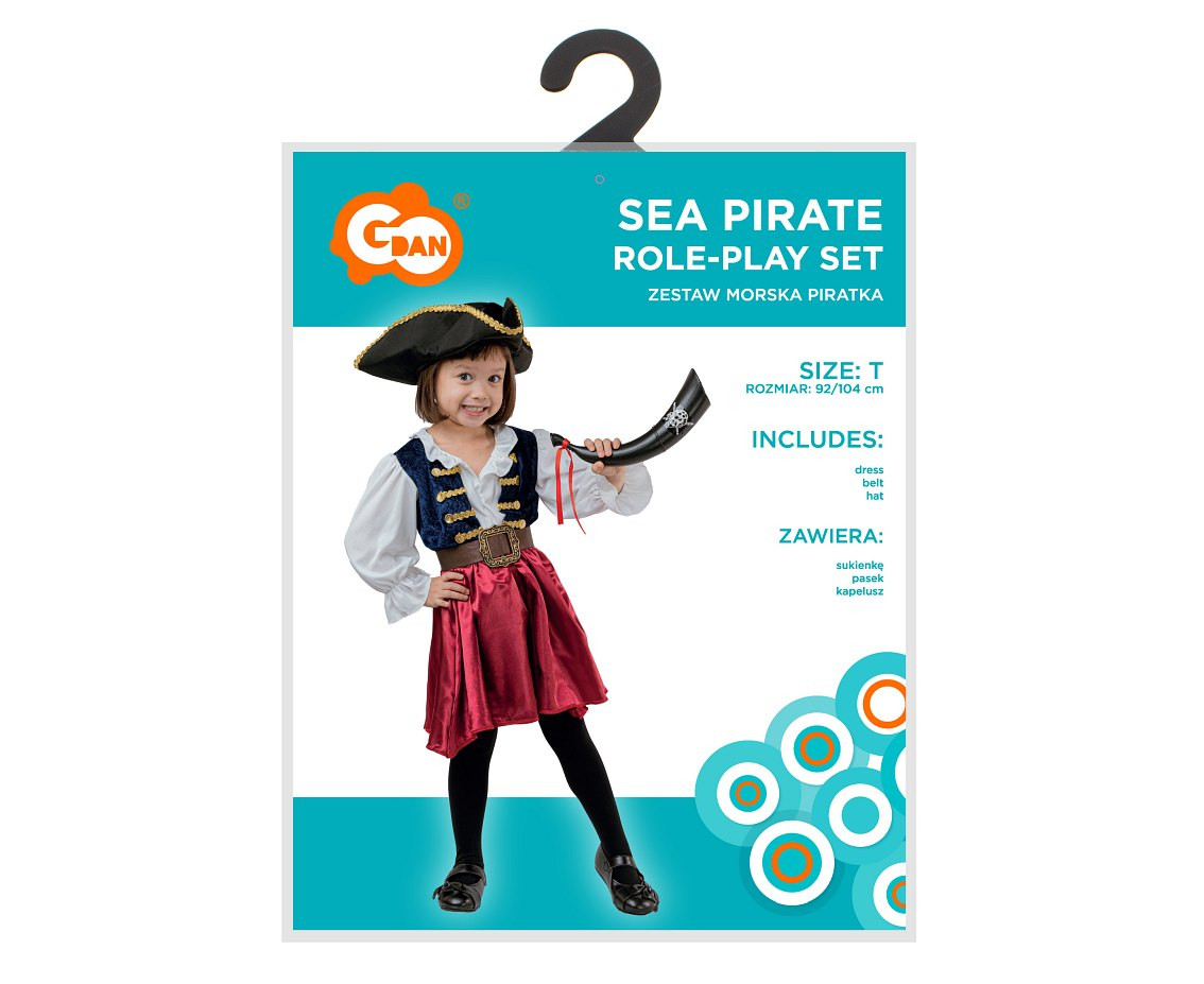 Role play-set for Sea Pirate (dress, belt, hat), size 92/104 cm