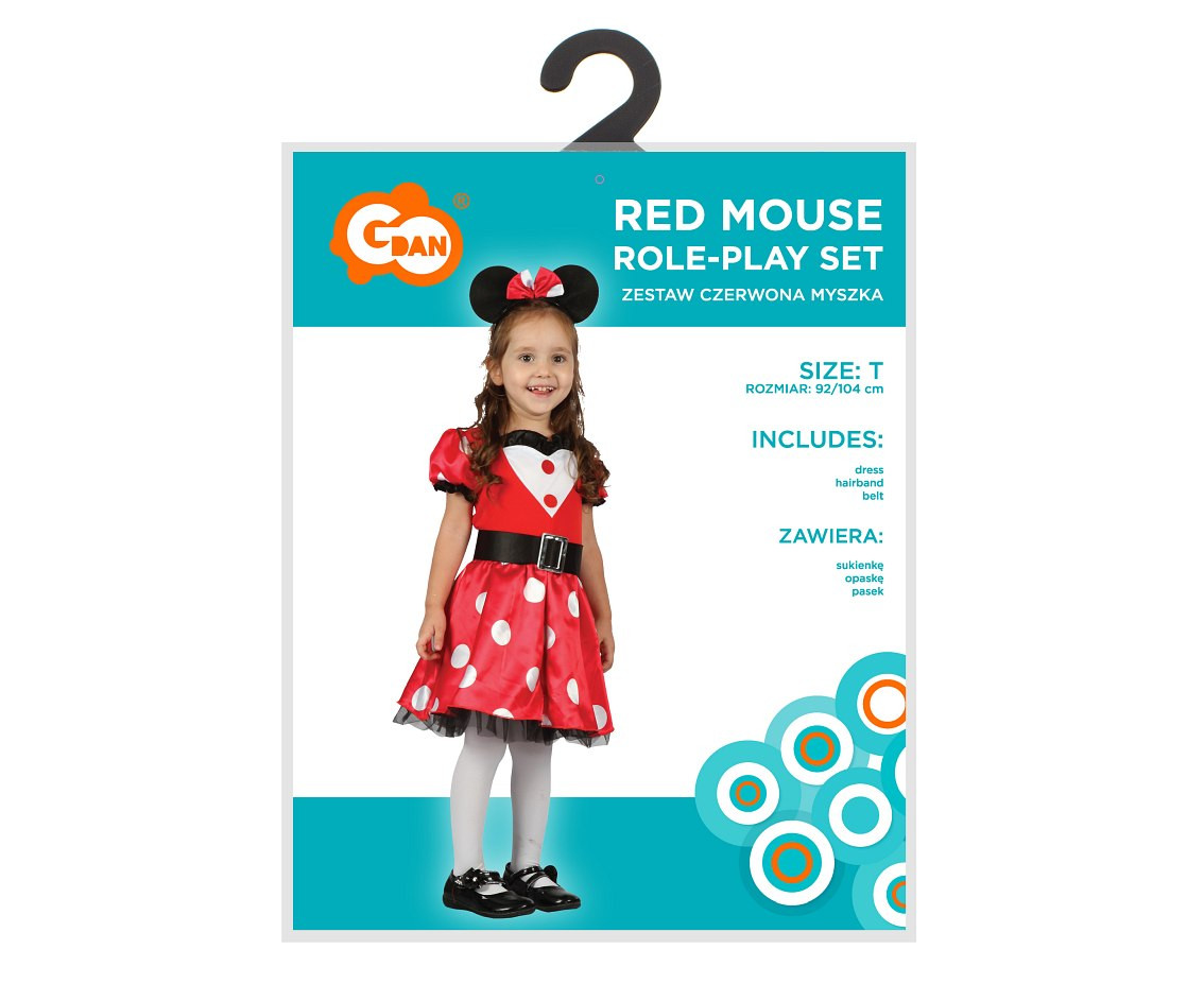 Role-play set for kids Red Mouse (dress, hairband, belt), size 92/104 cm