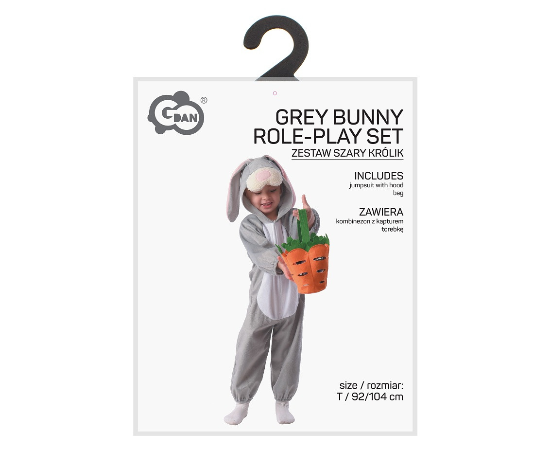 Role play-set for child Grey Bunny (jumpsuit with hood, bag), size 92/104 cm