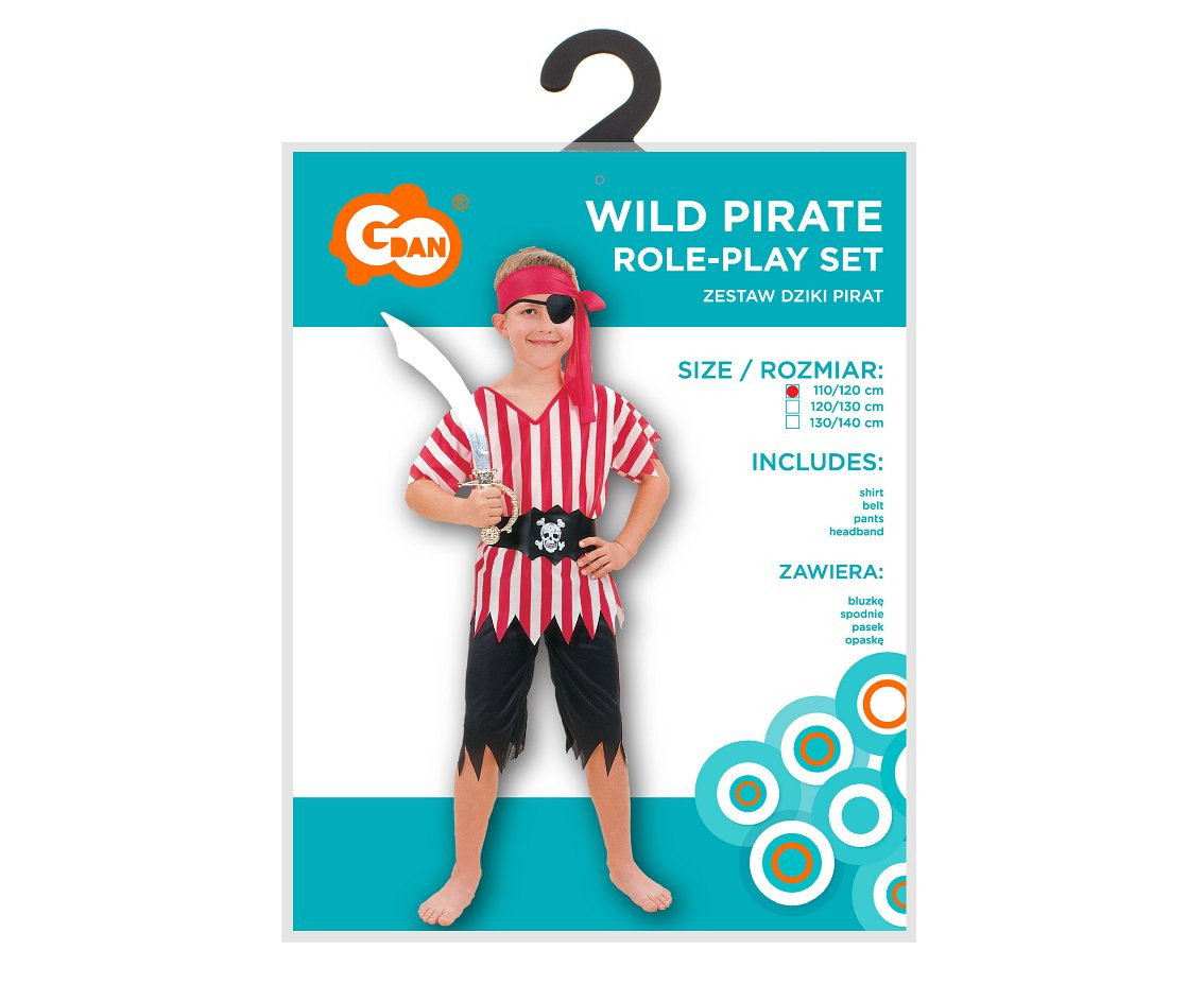 Role play-set for kidsWild Pirate (shirt, belt, pants, headband), size 110/120 cm