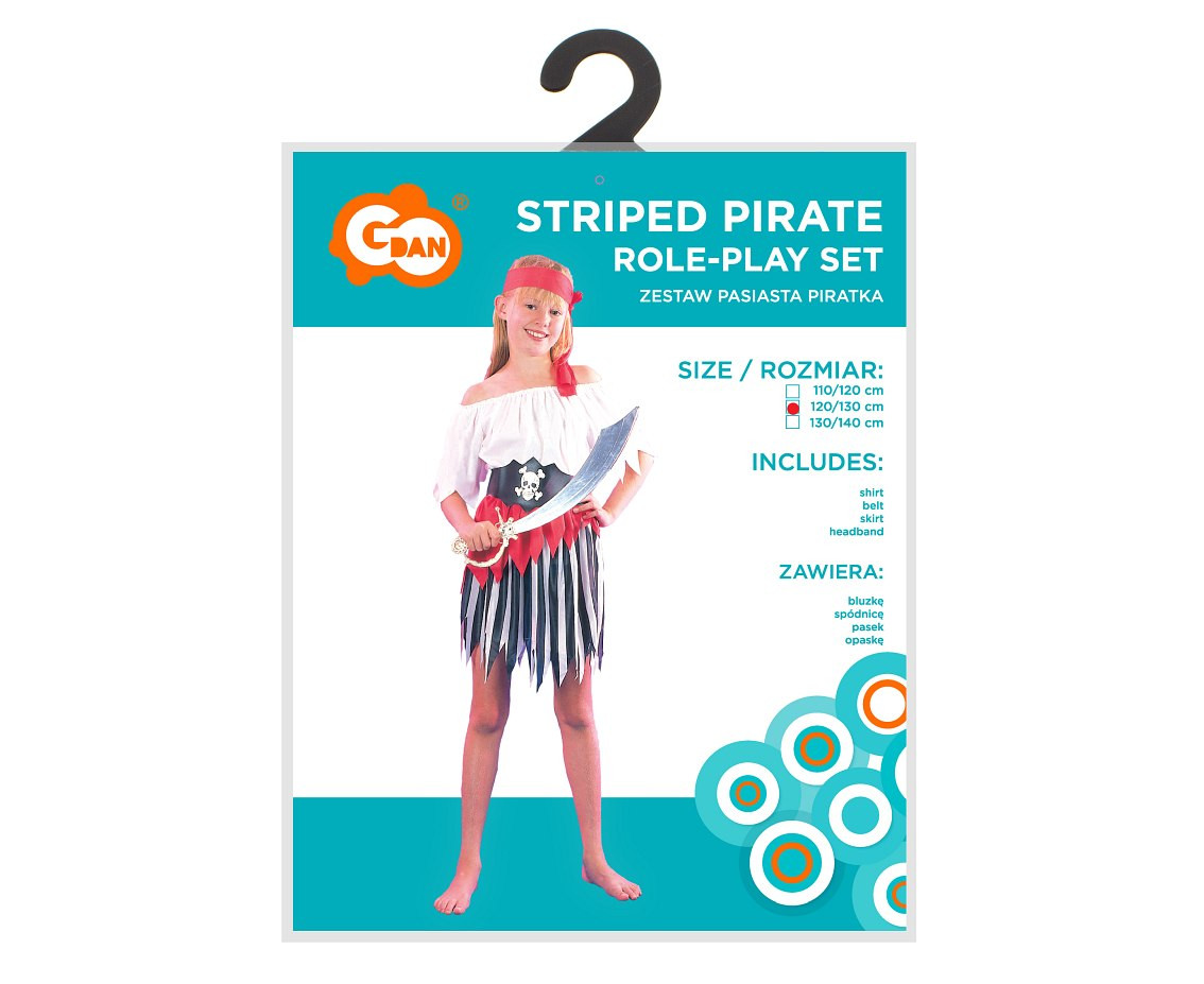 Role play-set for kids Striped Pirate (shirt, belt, skirt, headband), size 120/130 cm